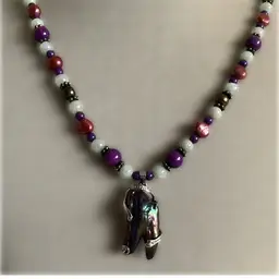 Iridescent Baroque Pearl 18k GP Pendant Necklace with Pearl and Quartz Beads