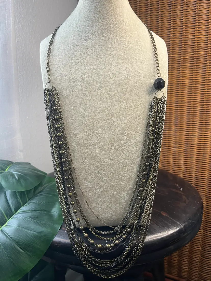 #J62 Long Multi Chain Necklace - Mixed Metal Tones - 36"