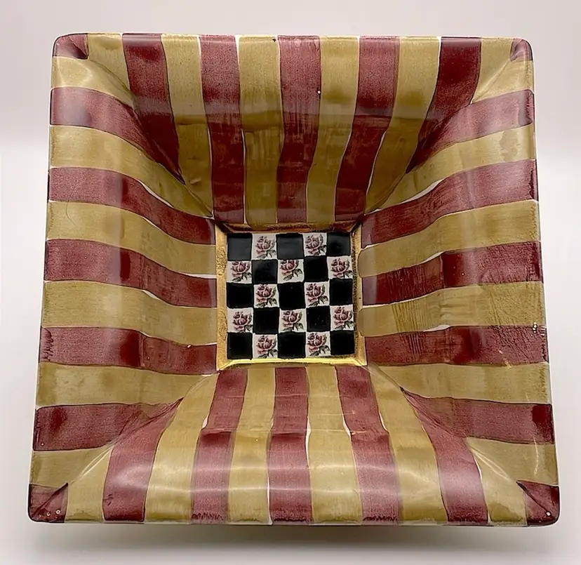 Mackenzie-Childs, redware, 1996 Retired Torquay “Frank Mustard” pattern, square bowl