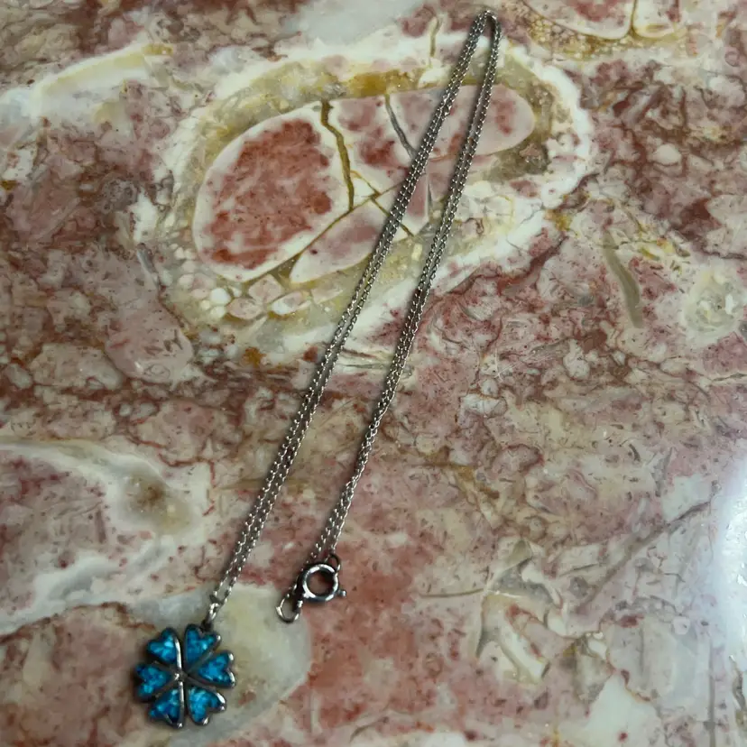 Sterling Silver Crushed Turquoise Clover Necklace