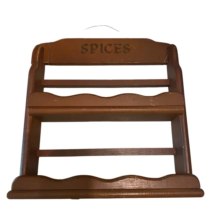 Vintage Wooden 2 Shelf Spice Rack with the Word "Spices" at Top, Tabletop or Wall Mount