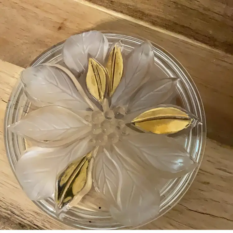 Vintage Poinsettia Crystal Candy Dish