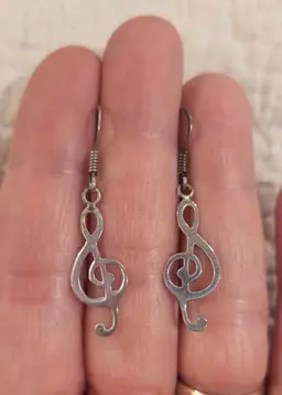 Vintage Sterling Silver G Clef Musical Pierced Earrings