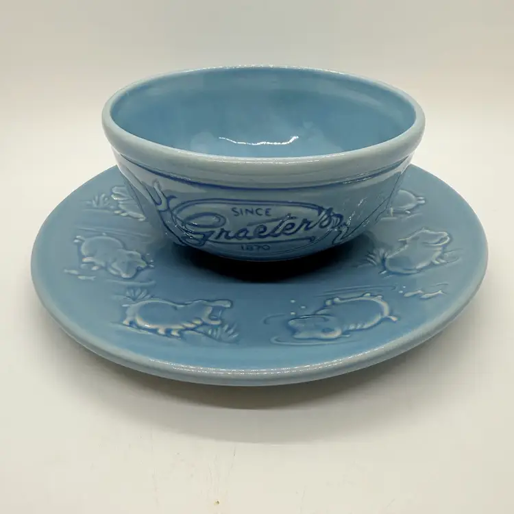 Rookwood Pottery Fiona the Hippo Dessert Plate & Graeter's Ice Cream Bowl Set