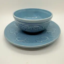 Rookwood Pottery Fiona the Hippo Dessert Plate & Graeter's Ice Cream Bowl Set