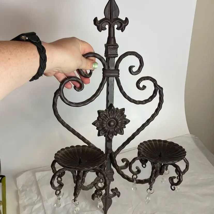 Cast Iron Candle Wall Sconce 18”