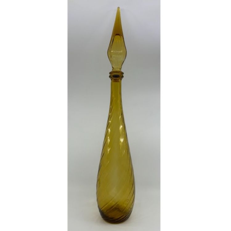 MCM Empoli Amber Optic Swirl Art Glass Genie Bottle 23”