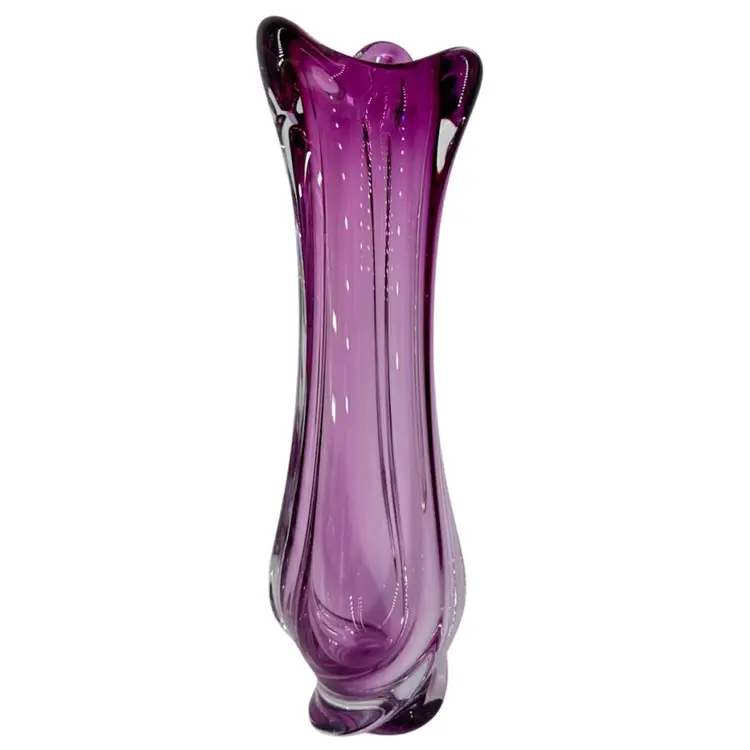 Val Saint Lambert Crystal Purple Art Glass Vase SIGNED