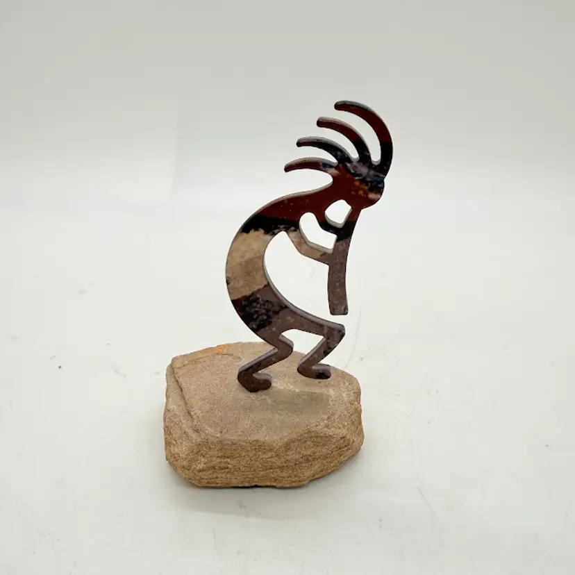 Kokopelli Lazart Enameled Metal Art Figurine Colorful Southwest Sandstone 4"