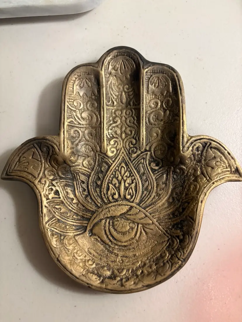 Vintage Hamsa Hand Sign Brass Bronze Tray