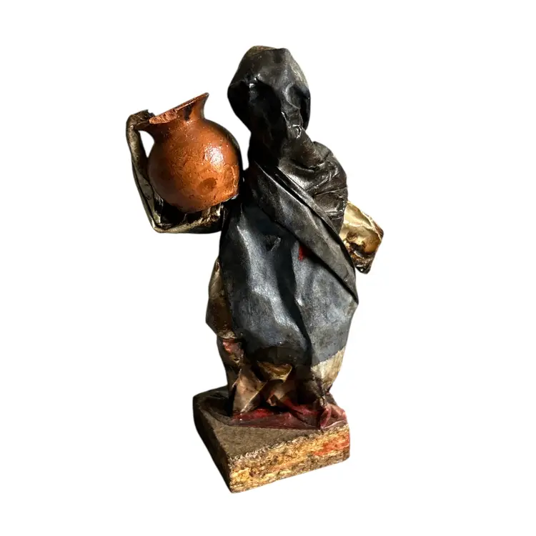 Vintage Paper Mache Mexican Folk Art Figure with Water Jug