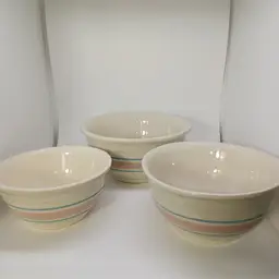 Set of 3 Vintage McCoy Blue and Pink Stripe Mixing Bowls 8 in 7 in 6 in