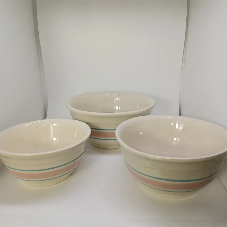 Set of 3 Vintage McCoy Blue and Pink Stripe Mixing Bowls 8 in 7 in 6 in