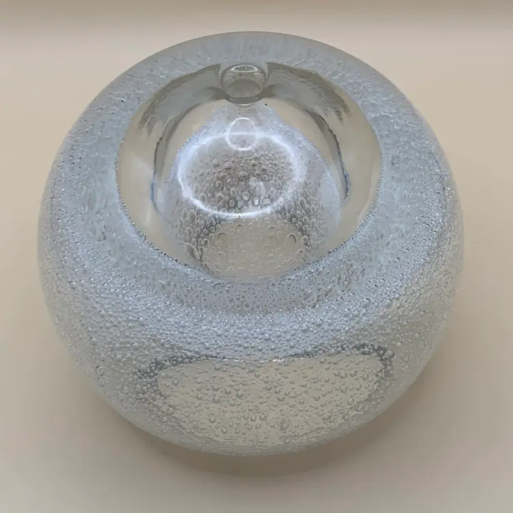 Hand Blown Glass Sphere Oil Lamp Paperweight. Heavy Clear With Bubbles. Poland?