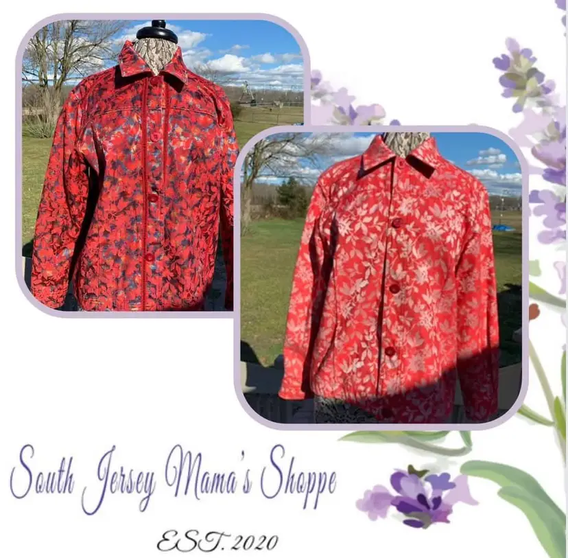 Handmade Red Floral Reversible Blazer Size XL