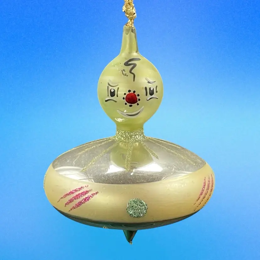 De Carlini Blown Glass UFO Alien Spaceship Christmas Ornament Italy VTG Rare