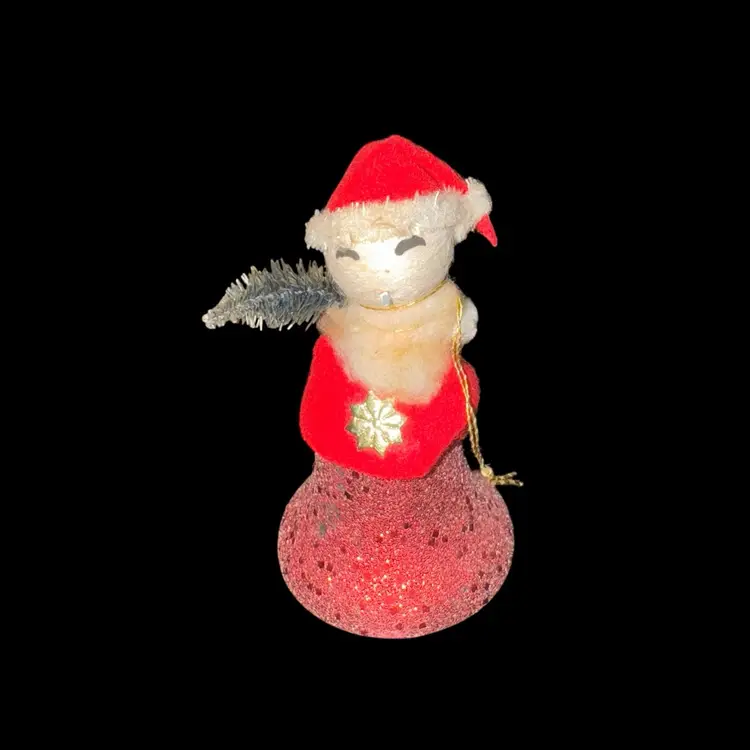 Vintage Spun Cotton Santa With Bottle Brush Tree