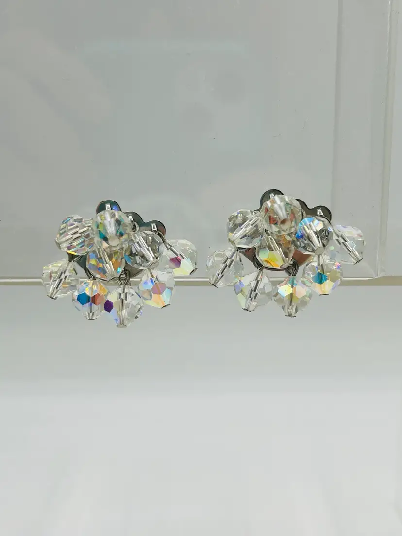 1950’s  Costume Crystal Tangle Beaded Clip-on Earrings