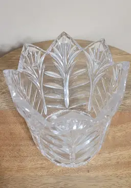 Cut Glass Candle Holder/ Vase Leaf Pattern 4.5" x 4"