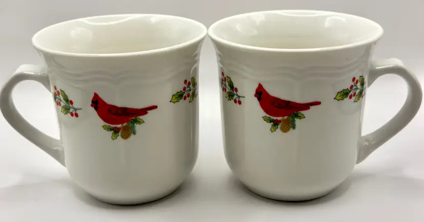 Vintage Cardinal Coffee Mugs, Set of 2, Festive Holiday Design, By Gibson, Made In China