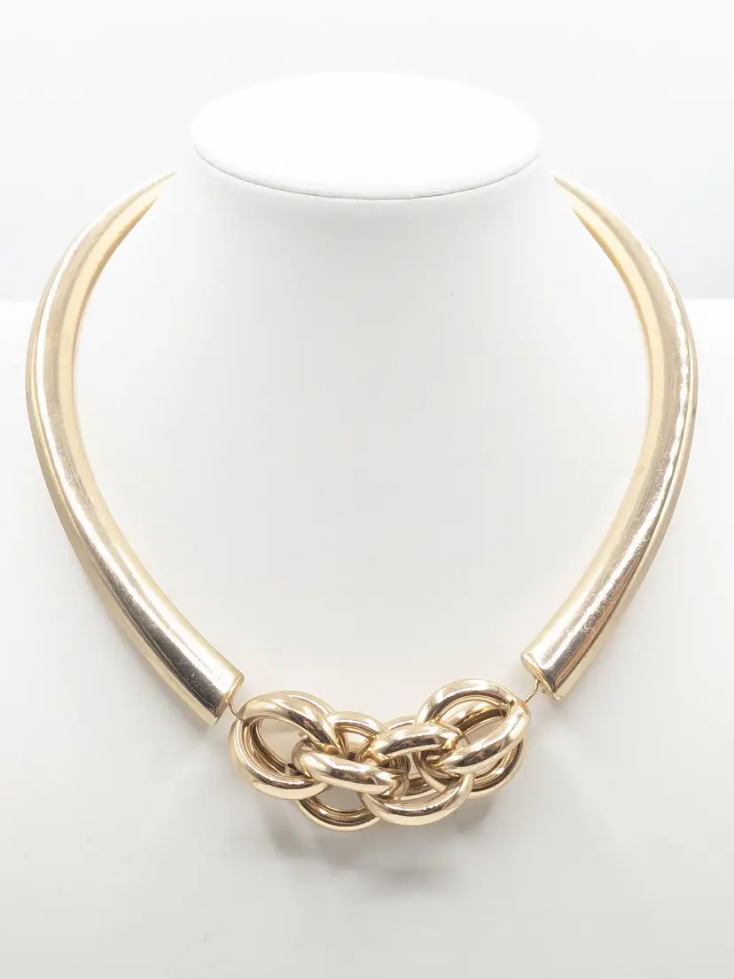 Gold Tone Choker Link Knot Necklace