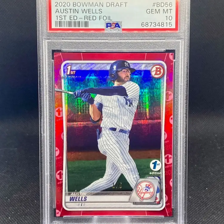 Austin Wells 2020 Bowman Draft 1st Edition Red Foil /5 PSA 10 Pop 1 New York Yankees