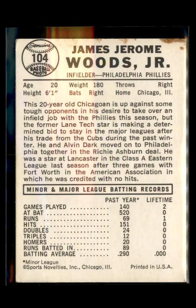 1960 Leaf #104 Jim Woods - (pk1) - Philadelphia Phillies