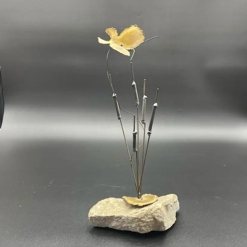 Brutalist Torch Cut Metal Butterfly Cattails Reeds Kinetic Art Sculpture Handmade Zoo