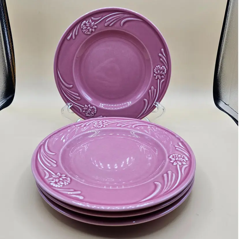 4 Lenox 8" Poppies Rainbow Mauve, Salad, Dessert Plates