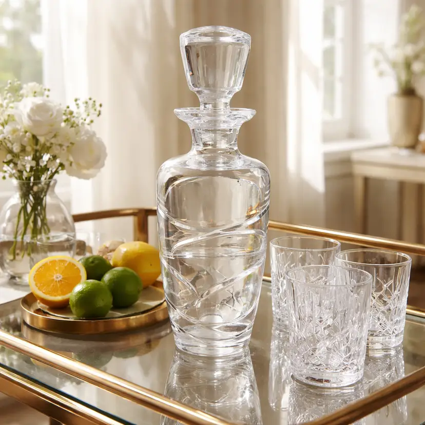 Atlantis Crystal Decanter w/ Stopper & Swirl Design, 11" Tall