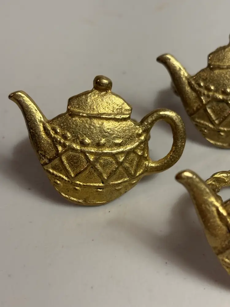 Set of 4, Vintage Brass Teapot Napkin Rings, English Cottage