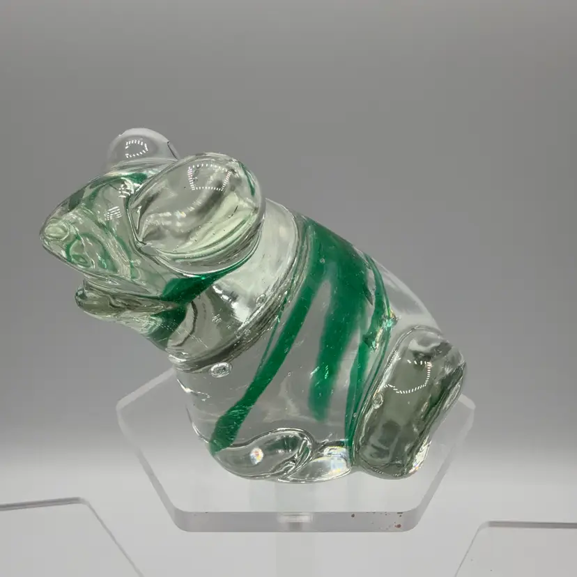 Clear Glass Big Eye Frog Green Swirly Belly