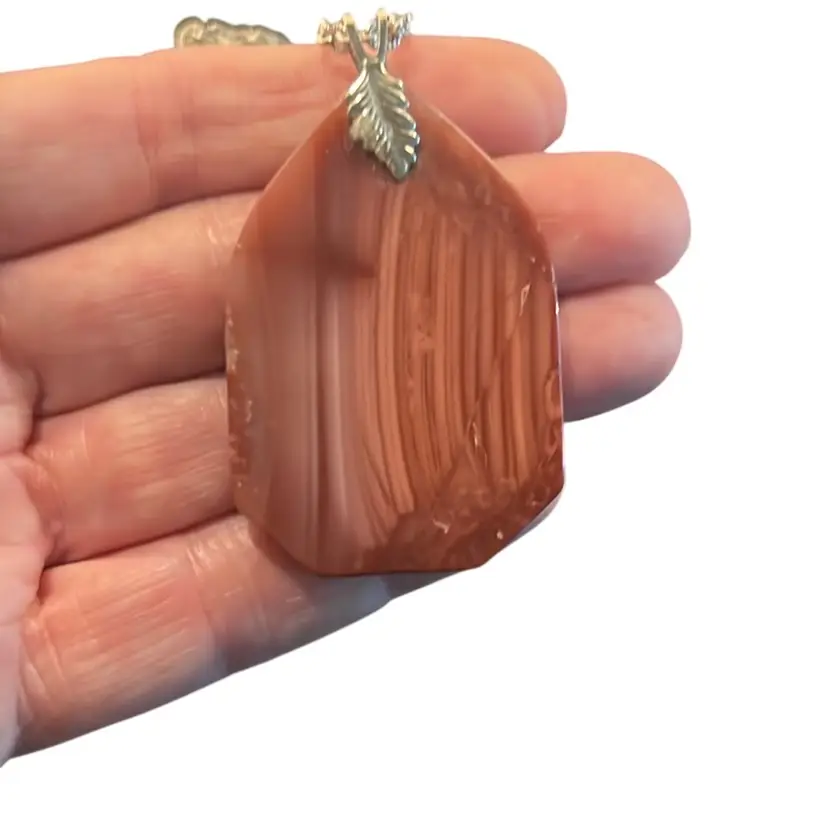 Vintage Carnelian Agate Silvertone Chain 18” Long