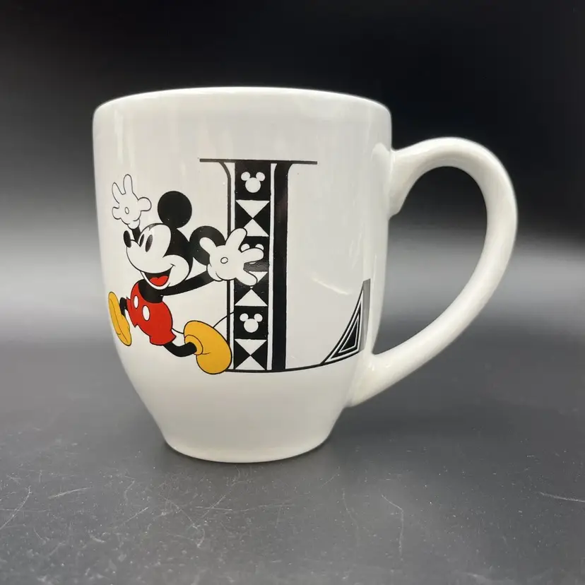 Disney Mickey Mouse Ceramic Mug With Letter L Microwave & Dishwasher Safe 12 Oz