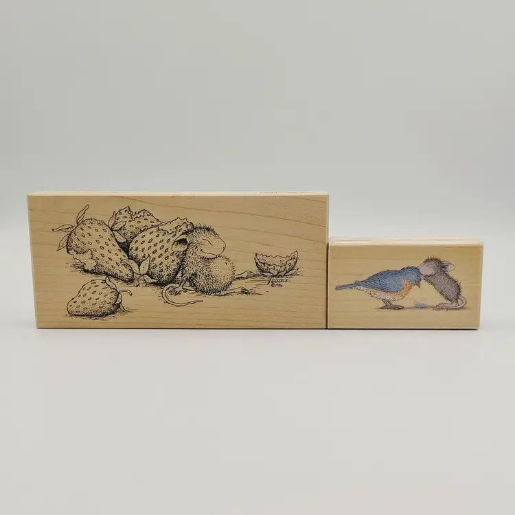 Mouse Lot of 2 Sweet Kiss by Stampabilities & Sleeping With Strawberries Stamp