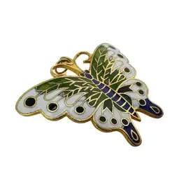 1.25” x 2” Vintage Gold Tone Enamel Cloisonné Butterfly Converter Brooch Pendant