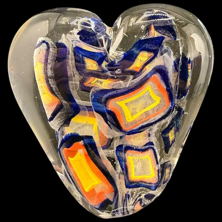 Geometric Glass Heart Paperweight 5”