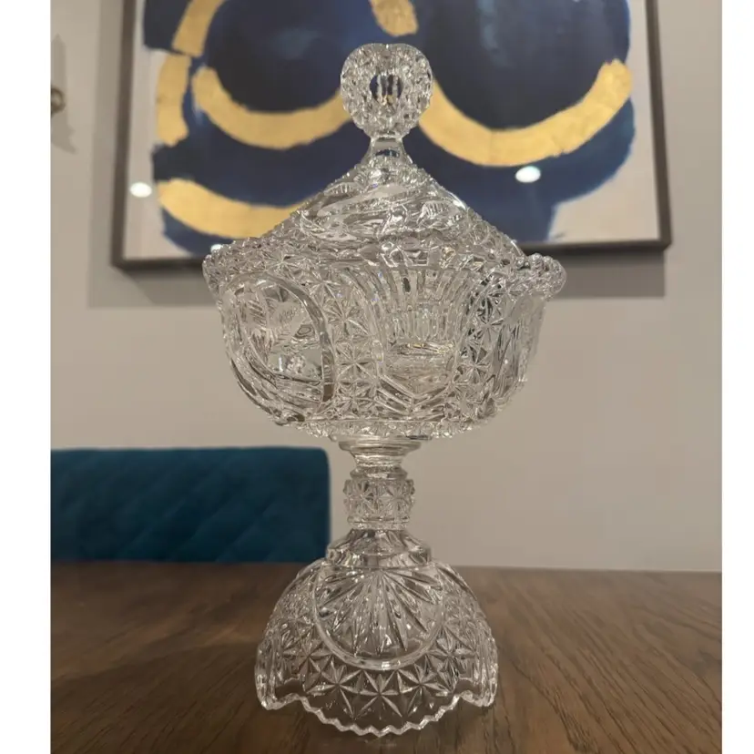 #02 13-1/2" Hofbauer "Byrdes" Collection Footed Crystal Compote, Germany.