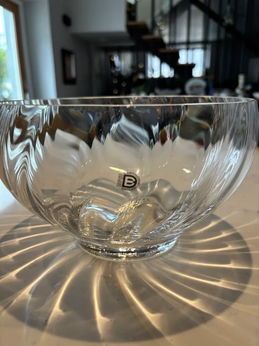 Dartington Lead Crystal Footed Bowl, Ripple Effect, Original Sticker, Stunning, English