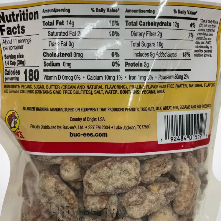 Buc-ee's Glazed Pecan Praline Halves in a Resealable Bag, 12 Ounces