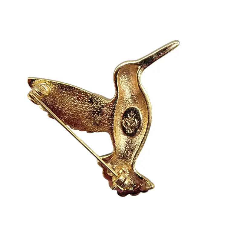 Premier Designs Multi-Colored Rhinestone Gold Tone Hummingbird Broach Pin