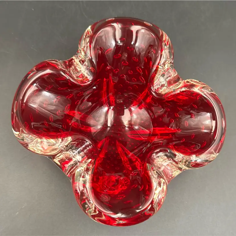 Art Glass 1960S Or 1970S.Red Ashtray Or Trinket Dish