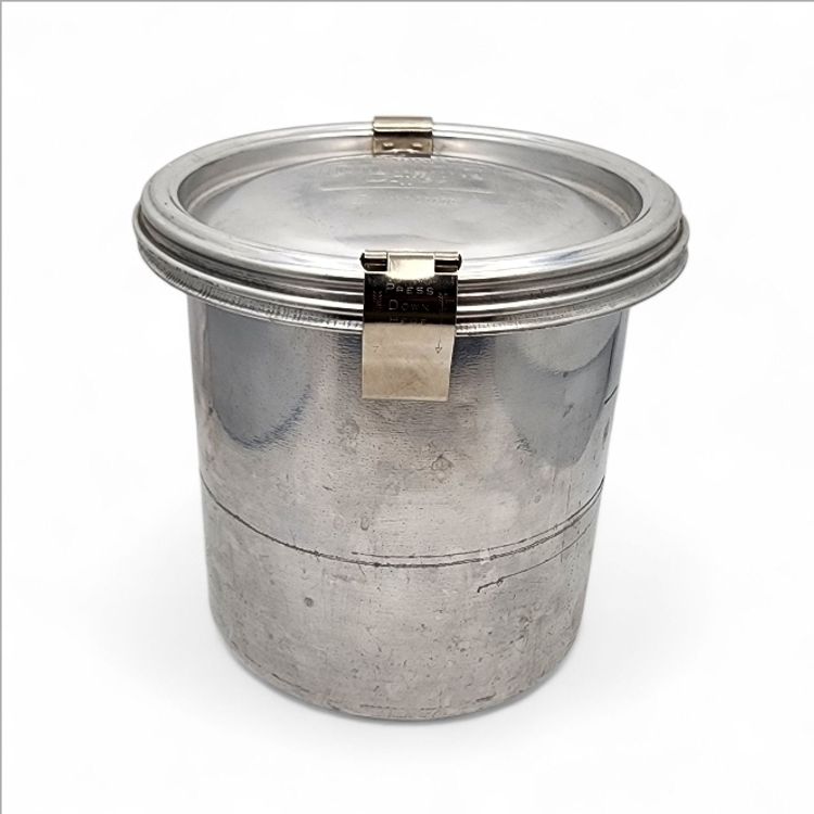 Vintage Community Coffee Fresh-O-Lator Coffee Canister Aluminum Hinged Lid 64oz