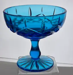 Westmoreland blue glass hand cut one of a kind compote