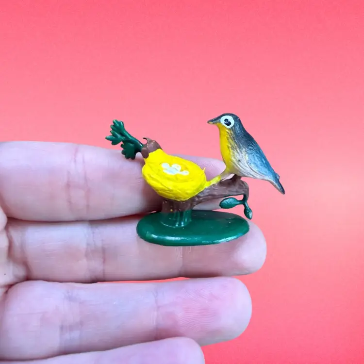 Small Lot Of Vintage Assemblage Craft Miniatures, Bottle Brush Trees And Bird