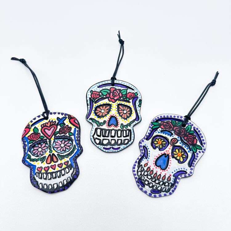 Choice Sugar Skull Handmade Ornament Air Dry Clay Crystal Accent Signed 3.5"L 2.5" W