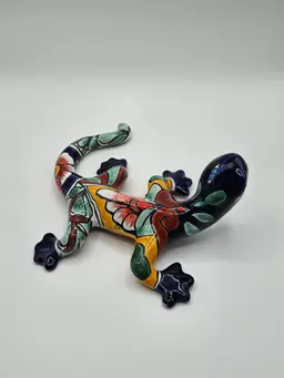 Lg Talavera 7.5" Blue Gecko Lizard Colorful, Mexico