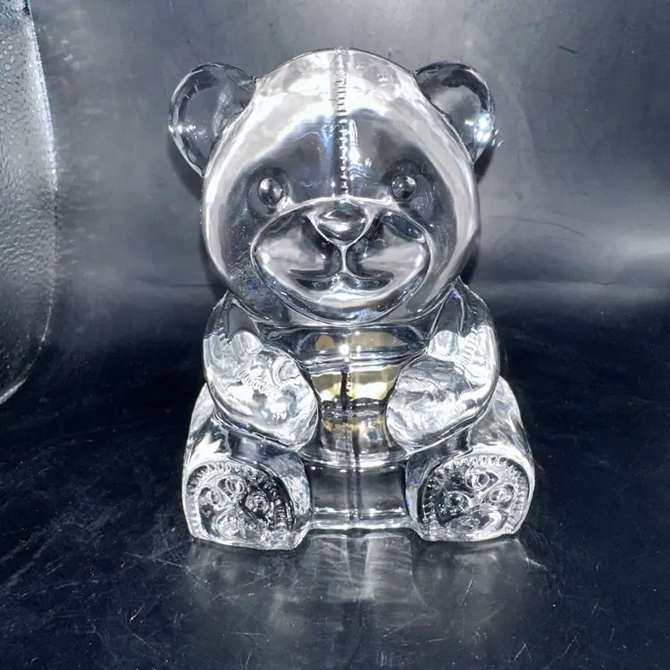 Pristine Vintage Partylite Clear Glass Teddy Bear Votive Candle Holder GLOWS