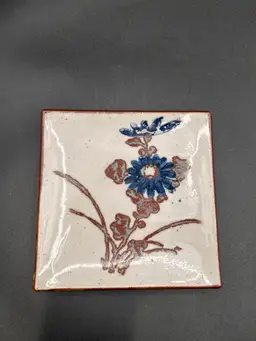 #66 Speckled Floral At Pottery Square Dish 4.5”