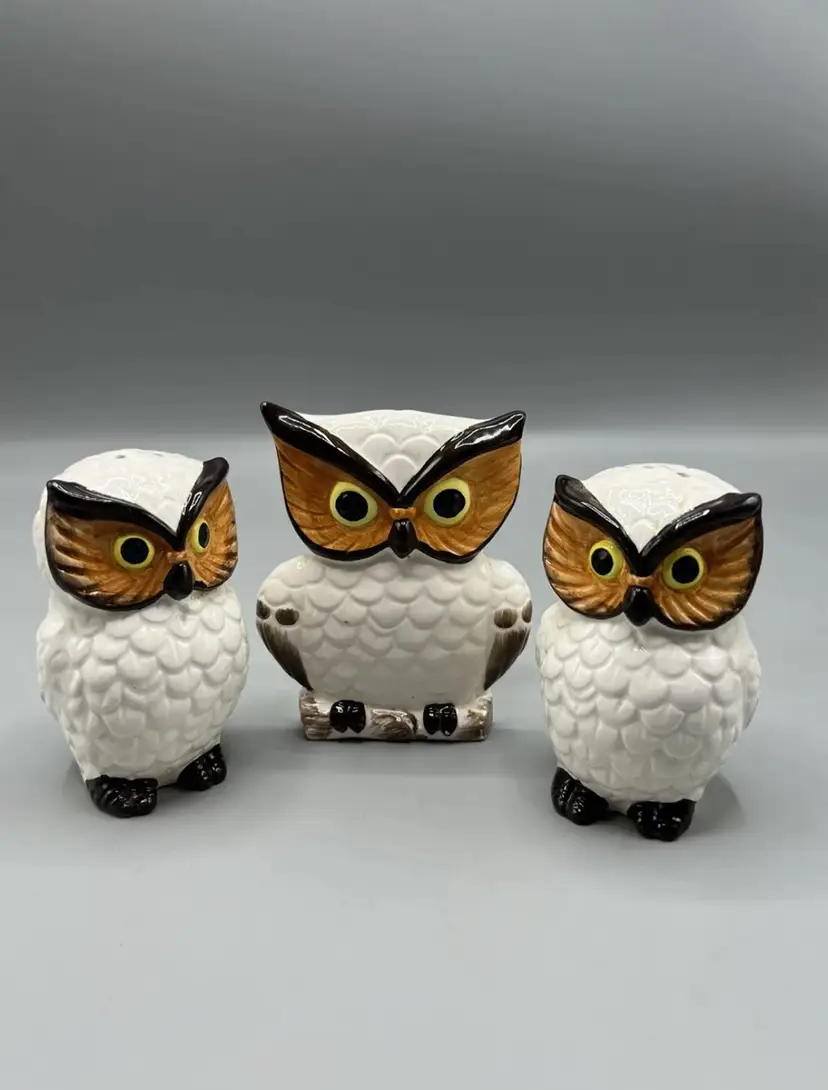 Vintage Owl Salt And Pepper Shaker Napkin Holder Made In Korea